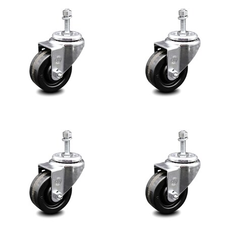 Service Caster 3.5 Inch Phenolic Wheel Swivel 10mm Threaded Stem Caster Set SCC-TS20S3514-PHR-M1015-4
